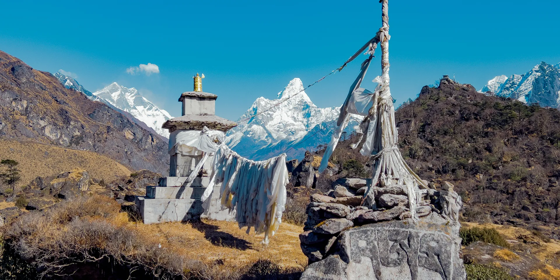 Chortens in foreground with Mt. Ama Dablam in the background