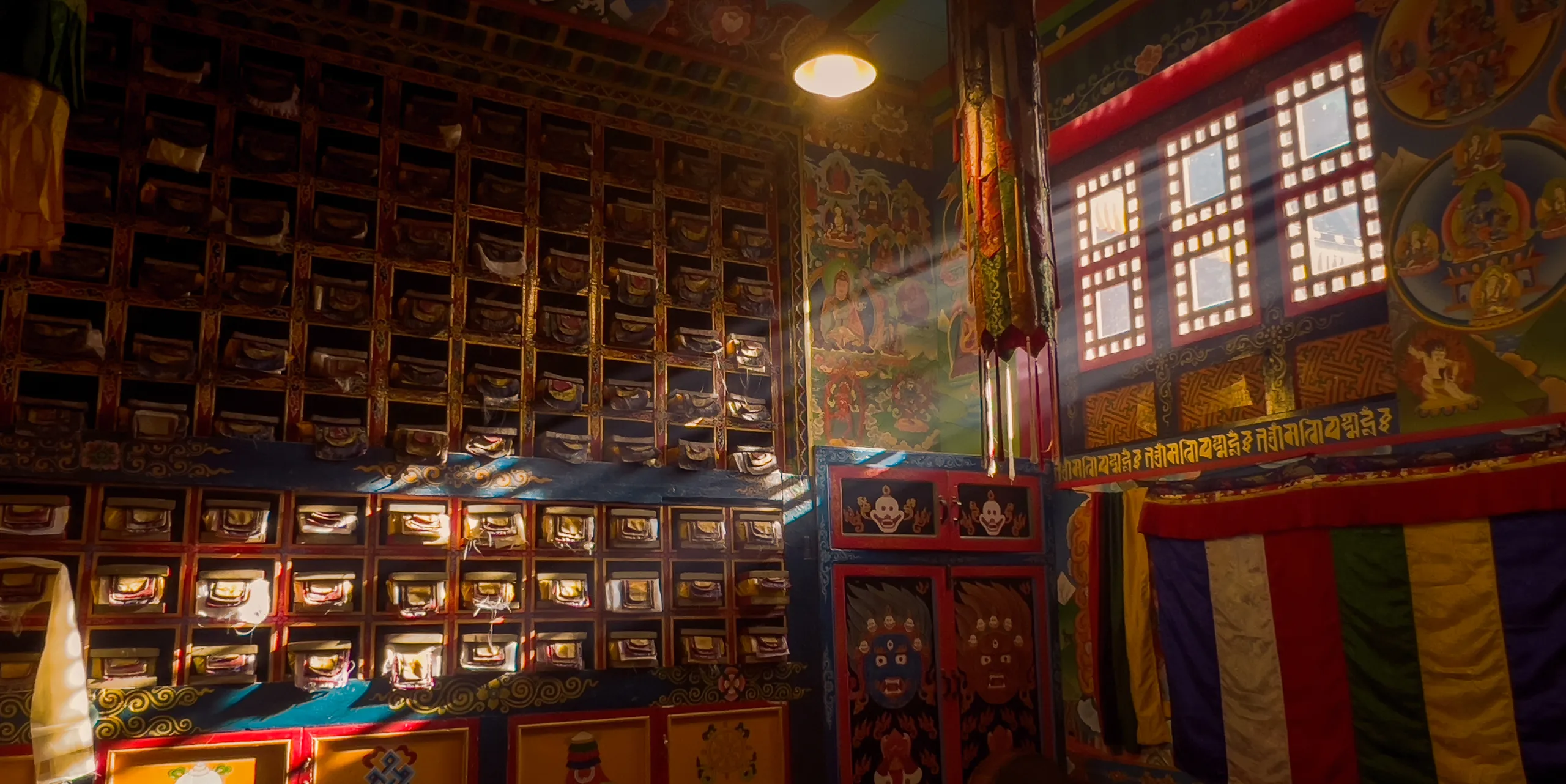 Light passes in a monastery in the Everest Region
